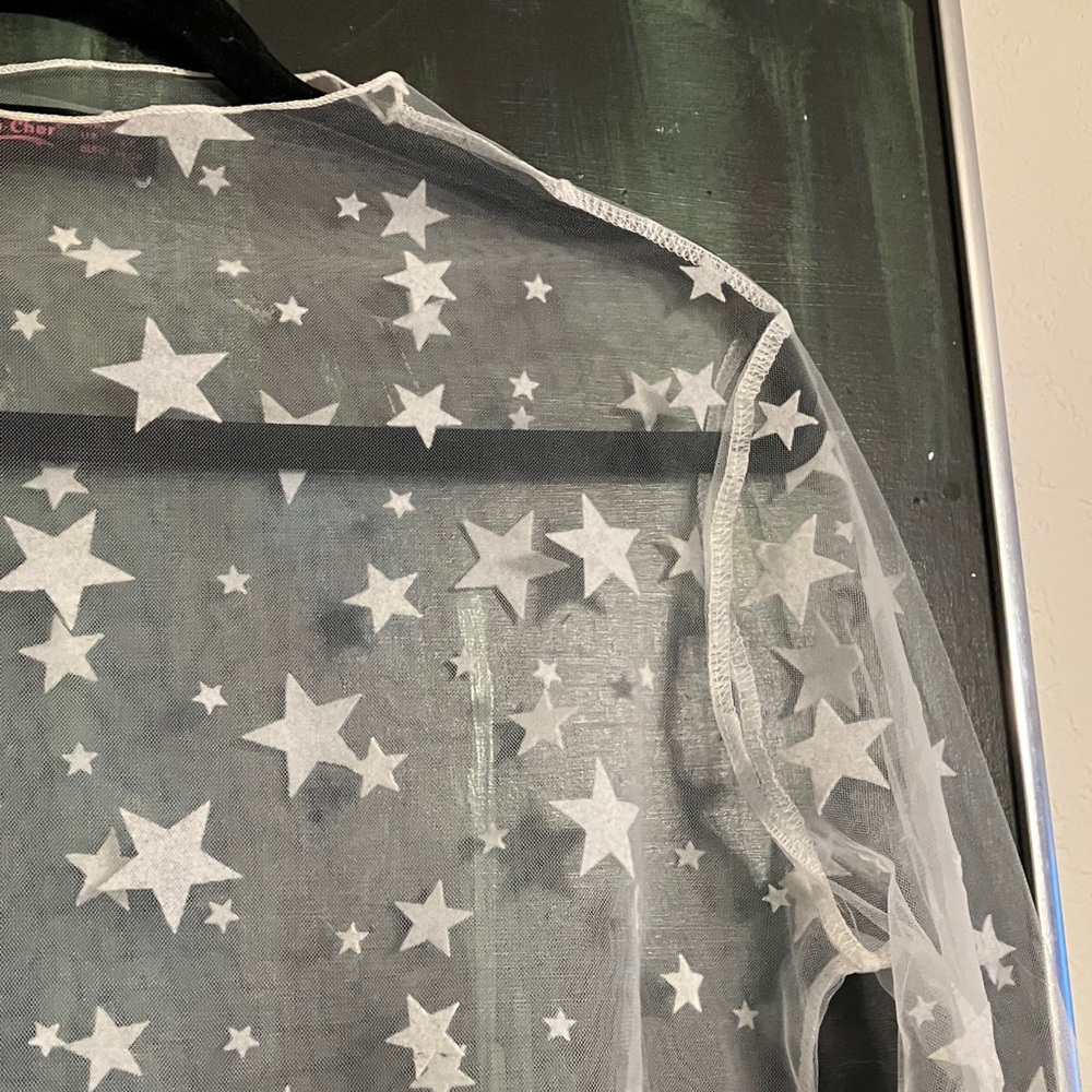 Sheer Elia Cher White Star Patterned Festival Party Club Top -Size S July 4th - Picture 6 of 10